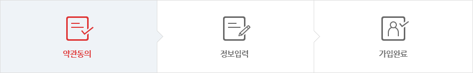 약관동의, 정보입력, 가입완료 단계 중 약관동의 단계